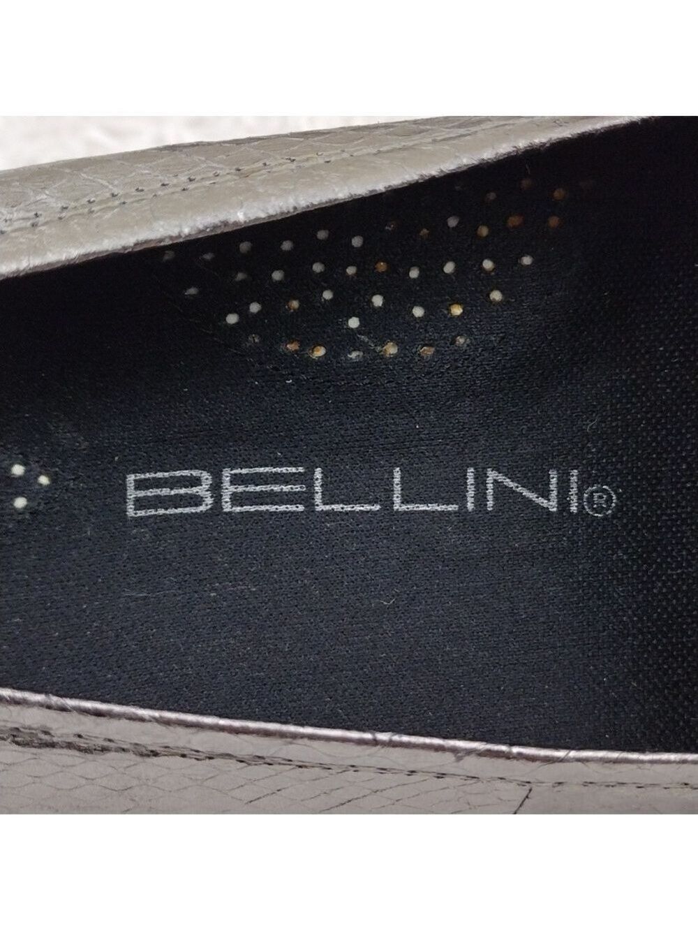 Bellini Abagail Silver Metallic Snakeskin Design Square Toe Low Wedged Heel Shoe - Picture 10 of 16